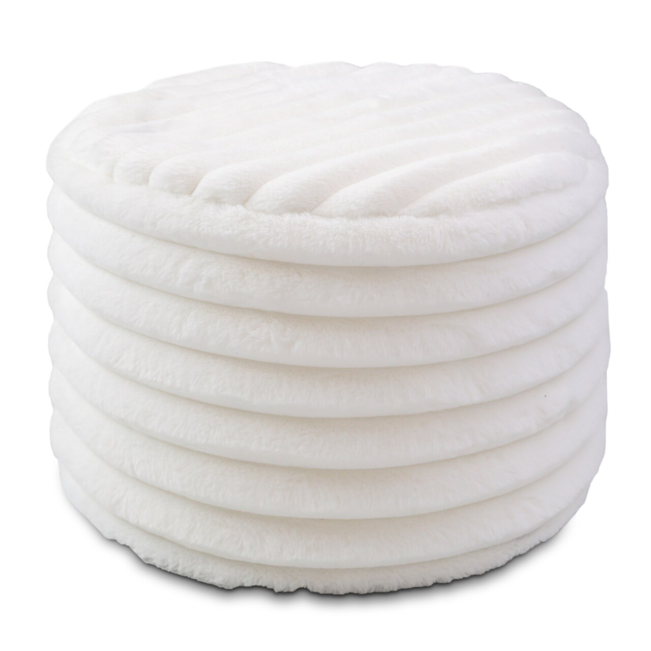 CC Home Furnishings Plush Faux Fur Ribbed Pouf Ottoman - 22" - Cream